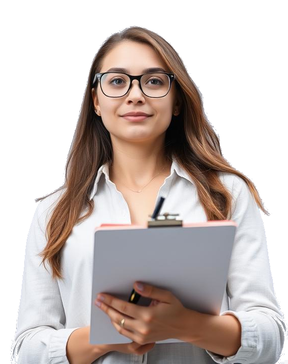 Woman Standing-Holding A Clipboard